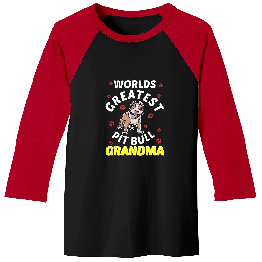 Funny Worlds Greatest Pitbull Grandma 2Dog Lover Pink Baseball Tees