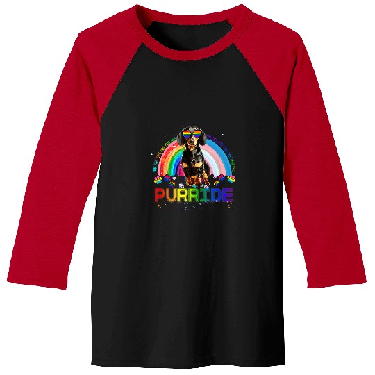 Dachshund Pet Funny Dachshund Gay Pride Rainbow Sunglasses LGBTQ Baseball Tees
