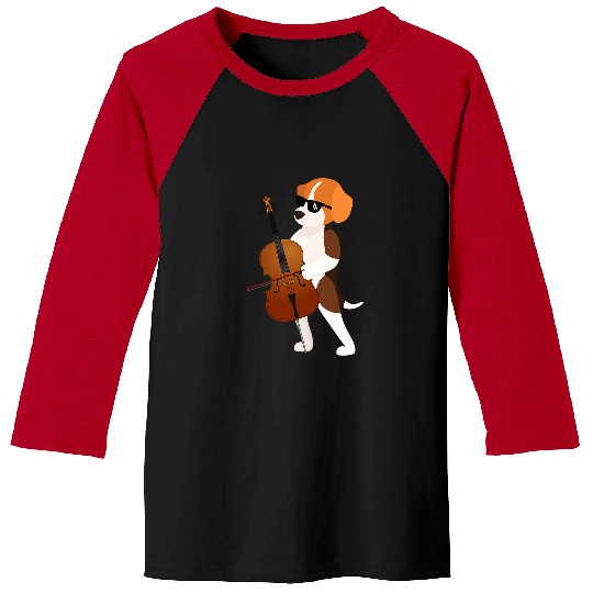 Funny Cellist Dog Wearing Sunglasses Playing Cello Beagle Baseball Tees
