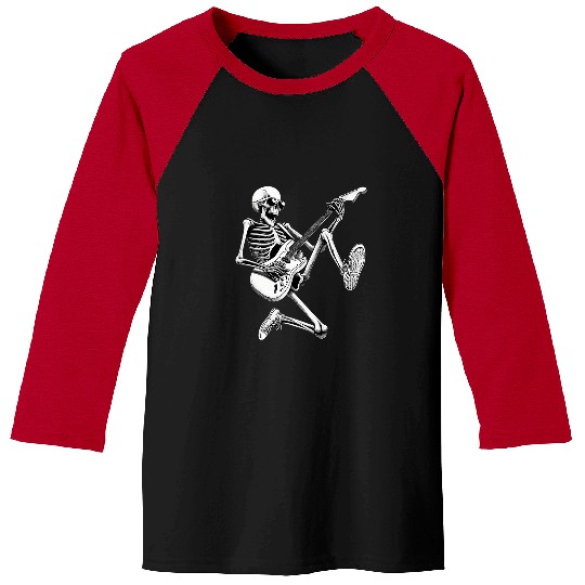 Funny Guitar Rock On Skeletons Glasses Guitar Rock Roll Music Band Concert Baseball Tees