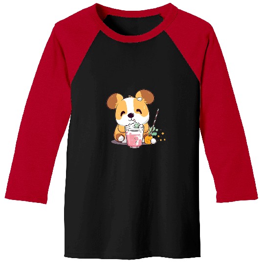 Corgi Pet Boba Milk Tea Corgi Bobas Welsh Dog Puppy Bubble Tea Kawaii 3 Baseball Tees