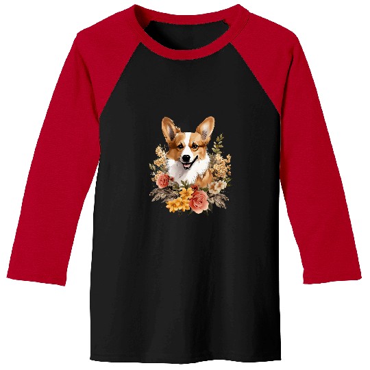 Corgi Pet Cute Corgi Pastel Vintage Flower Crown Baseball Tees