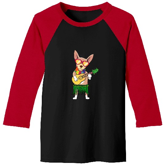 Funny Ukulele Chihuahua Hawaiian Costume Playing Ukulele Summer Baseball Tees