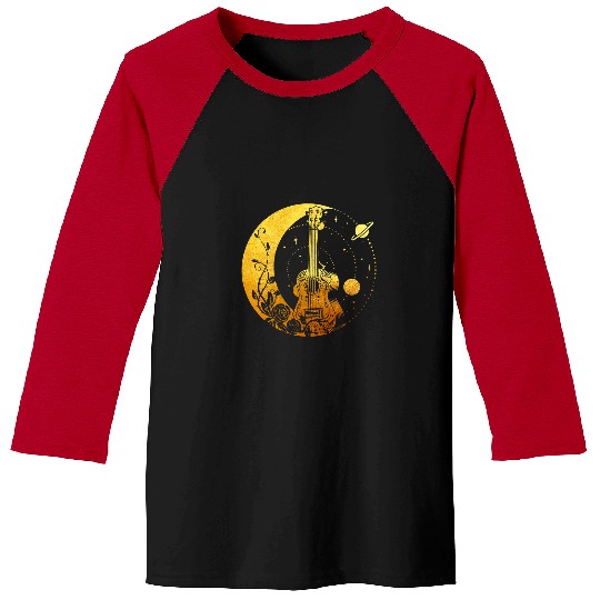 Funny Guitar Cottagecore Acoustic Guitar With Moon Sun And Stars Guitarist Baseball Tees