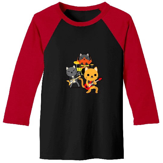 Funny Drummer Kitties On Bass Guitar And Drum Music Lover Cat Owner Baseball Tees