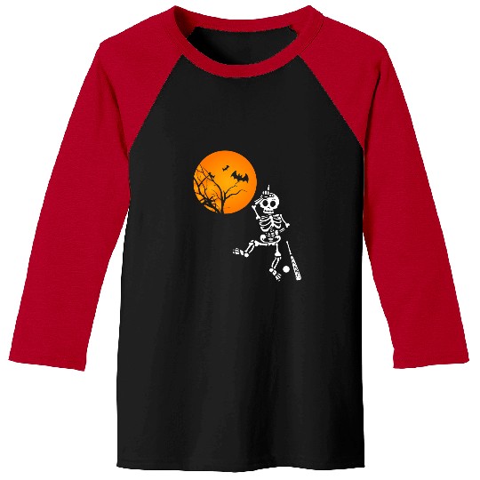 Sport Baseball Funny Skeletons With Baseball Bat And Halloween Moon Baseball Tees