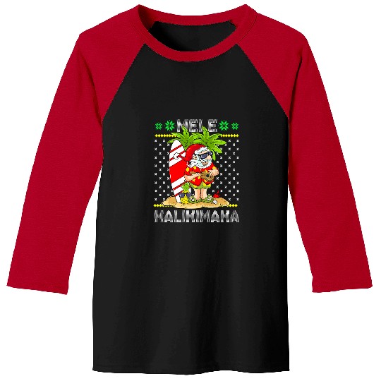 Funny Guitar Mele Kalikimaka Santa Claus Surfer Guitar Hawaiian Christmas Baseball Tees