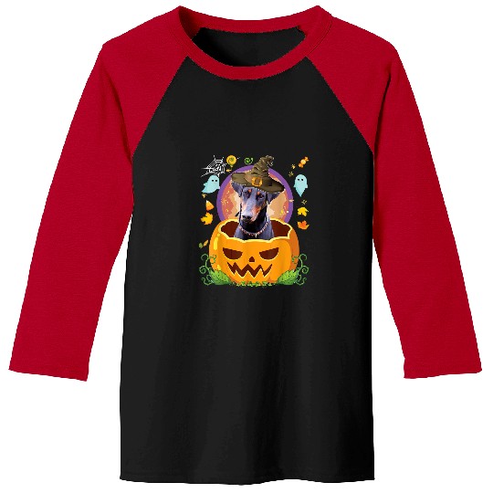 Doberman Pet Happy Halloween Pumpkin Doberman Pinscher Dog Witch Cute Hat 83 Baseball Tees
