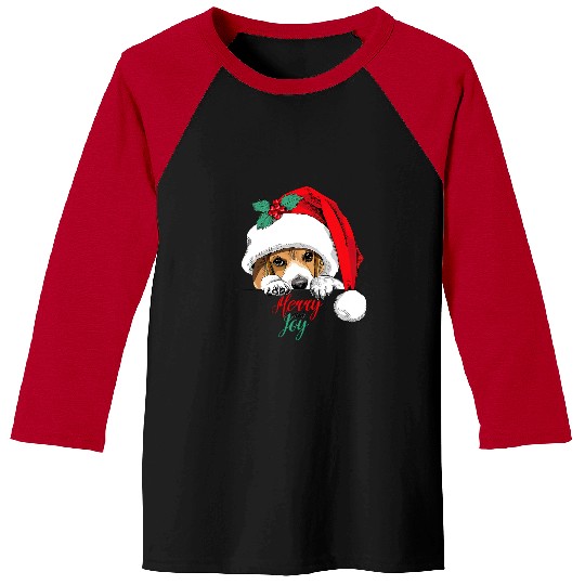 Beagle Pet In a Big Santas Cap And With a Holly Berry 66 Baseball Tees