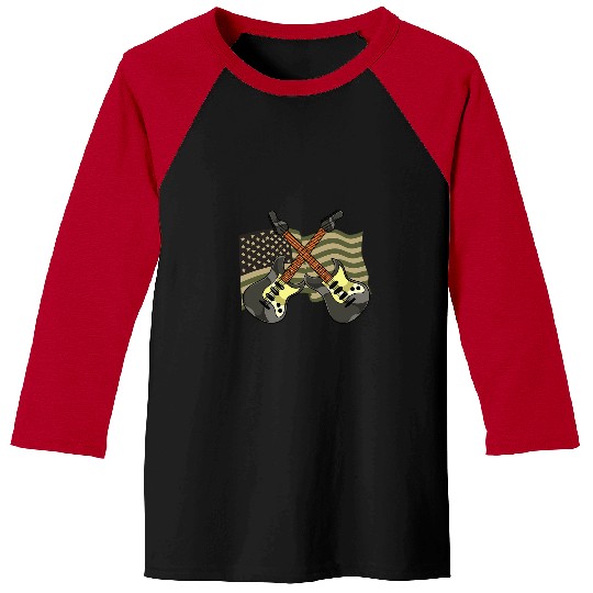 Funny Guitar Camouflage US Flag Guitarist Rock Musician Electric Guitarist Baseball Tees