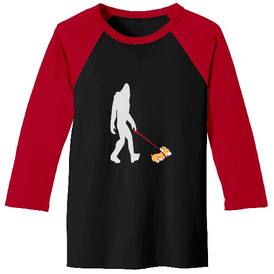Corgi Pet bigfoots Walking Corgi Sasquatch Dog Walker Tee Baseball Tees