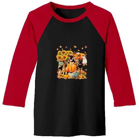 German Shepherd Pet Autumn Fall Pumpkin Truck Mappe Thanksgiving259 Baseball Tees