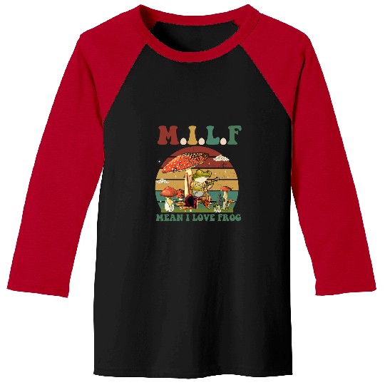 Funny Banjo Frog Funny M.I.L.F. Mushroom Frog Playing Banjo Cottagecore Baseball Tees