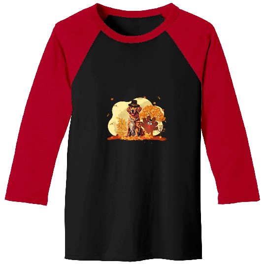 Golden Retriever Pet Fall Leaves Thanksgiving Day Baseball Tees