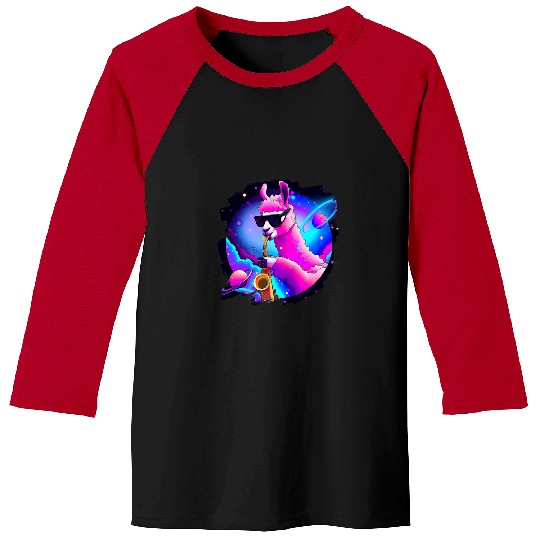 Funny Saxophone Lama Llama Playing Saxophone in Space Outer Space Sax Llama Baseball Tees