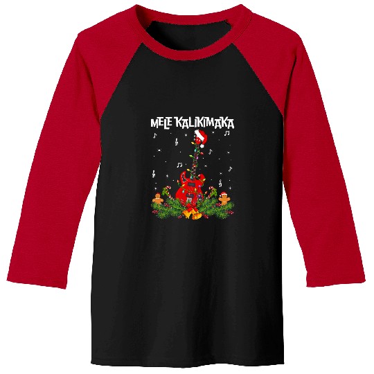 Funny Guitar Mele Kalikimaka Christmas Ukulele Guitar xmass Lights Santa Guitarist Baseball Tees