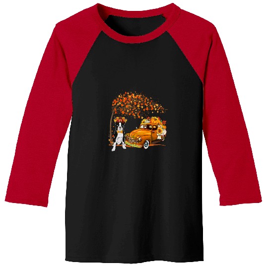 Boston Terrier Pet Wearing Hat Fall Tree Pickup Truck Pumpkins Baseball Tees