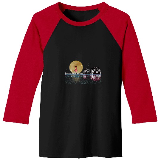 Funny Guitar Modern City Reflection Of Guitar Moon Aesthetic ART ON BACK 1 Guitarist Baseball Tees