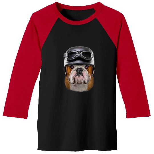 English Bulldog Pet Grumpy English Bulldog wearing Motorcycle Helmet Baseball Tees