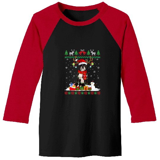 Boston Terrier Pet Santa Hat xmass Ugly Christmas Sweater Baseball Tees