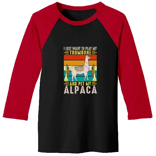Funny trombones Lama Llama Retro Vintage Style trombones Player Alpaca Llama Lover Baseball Tees