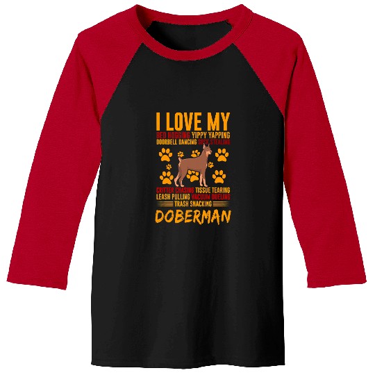 Doberman Pet I Love My Trash Snacking Funny Doberman Baseball Tees