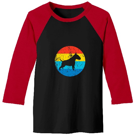 Bull Terrier Pet Breed Silhouette Retro 1970s Circle Baseball Tees