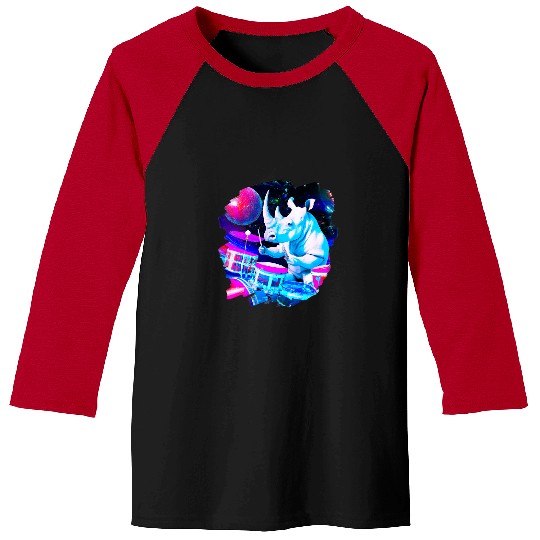 Funny Drummer Rhino Gift Playing Drums in Space Outer Space Music Rhino 1 Baseball Tees