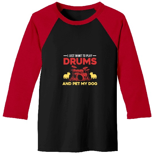 Funny Drummer Pet Dog Drumming Marching Band Dog Lover Drummer Musician Baseball Tees