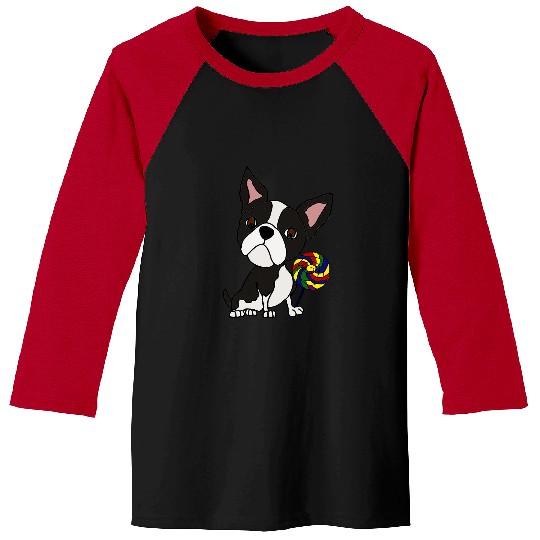 Boston Terrier Pet Smilealottees Funny Boston Terrier eating Lollipop Baseball Tees