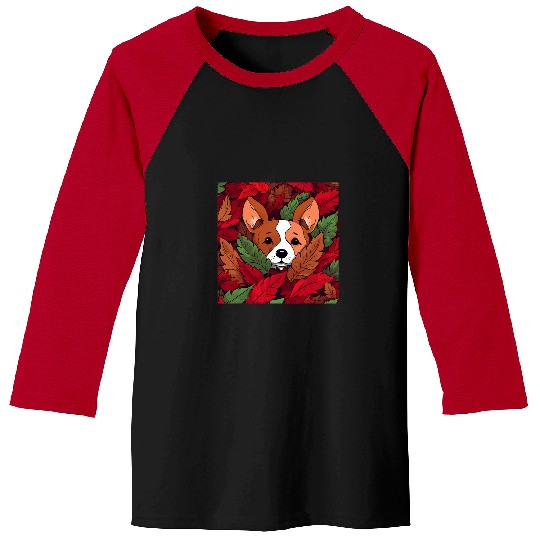 Corgi Pet Clear Red Corgi Dog Mom Dad Plant Lover Hiding in Leaves Baseball Tees