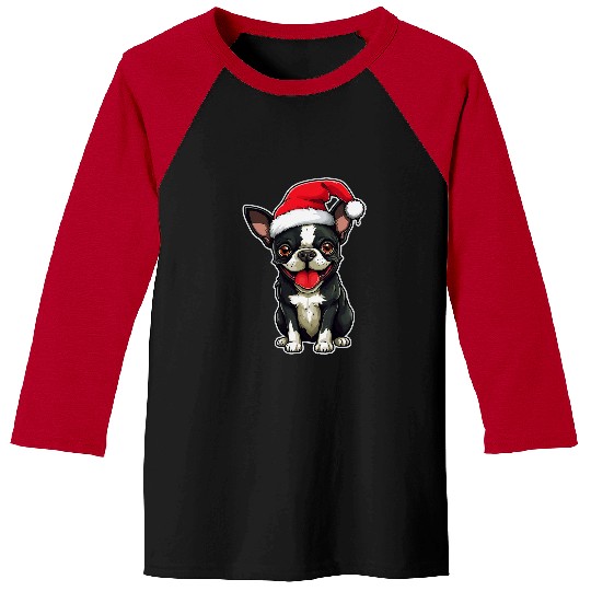 Boston Terrier Pet Santa Hat xmass Dog Lover Christmas Baseball Tees
