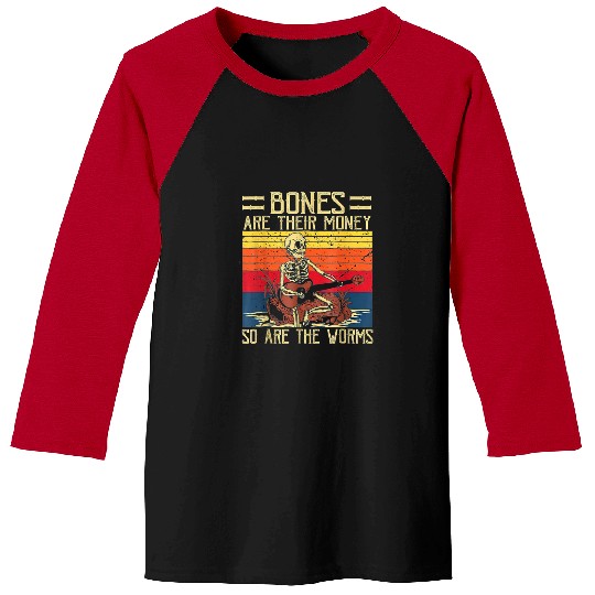 Funny Guitar Bones Are Their Money Skeletons Playing Guitar vintages 1 Skull Baseball Tees