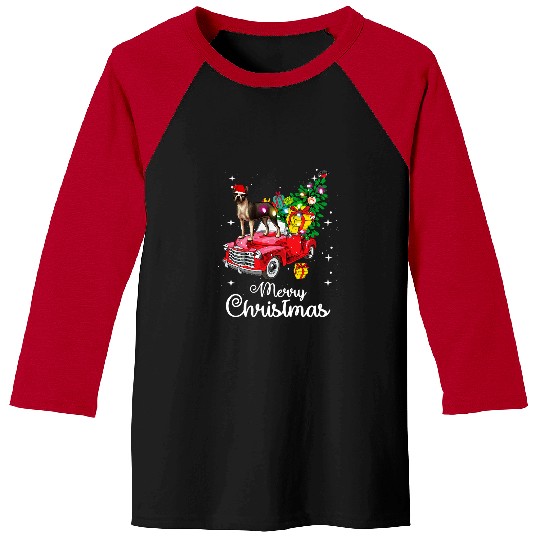 Boston Terrier Pet Rides Red Truck Christmas Pajama Baseball Tees