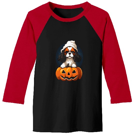 Cavalier Pet Funny Halloween Cavalier King Charles Spaniel Dog Pumpkin Baseball Tees