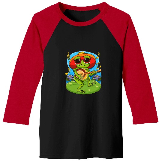 Funny Banjo Frog Playing Banjo on Mushroom Cute Cottagecore Aesthetic 8 Baseball Tees