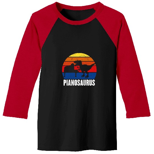Funny Piano Pianosaurus Dino Playing Piano Grand Concert Instrument Baseball Tees