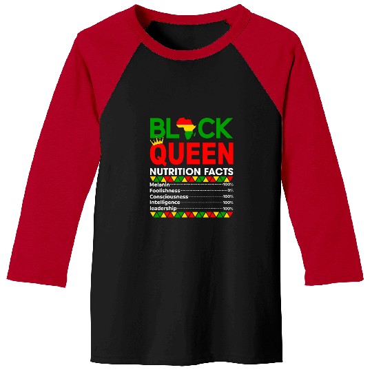 Black Queen Nutrition Facts Melanin Black History Month Baseball Tees