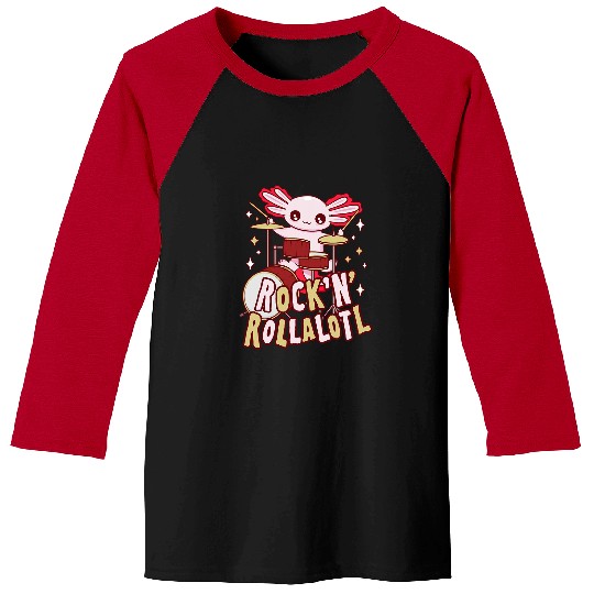 Funny Drummer Axolotls Animals Rocking Rollalotl Drummer Axolotls Kawaii Baseball Tees
