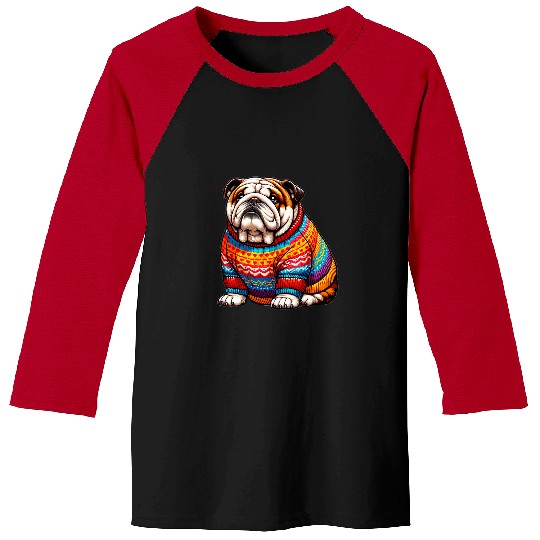English Bulldog Pet Fat Chubby English Bulldog Colorful Sweater Puppy Lover Baseball Tees