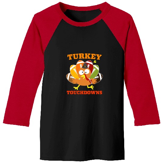 Sport American Football Lacrosse Gift Funny Thanksgiving Football Turkey And Touchdowns 21 Baseball Tees