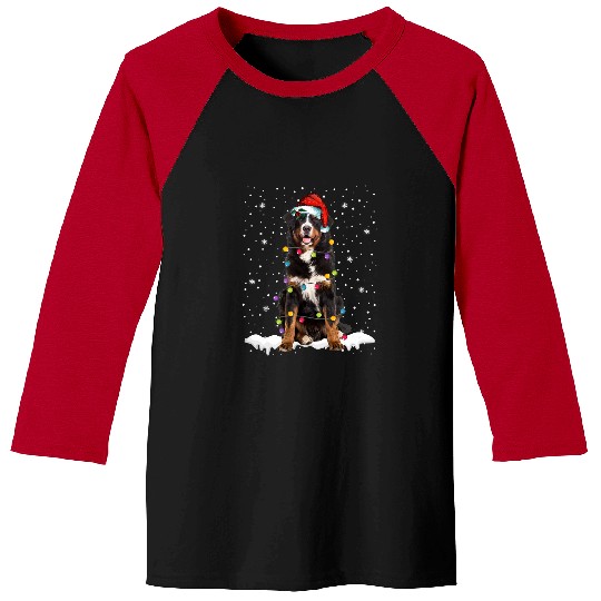 Bernese Mountain Pet Christmas Tree Santa Hat Bernese Mountain Dog Pet Lights Baseball Tees