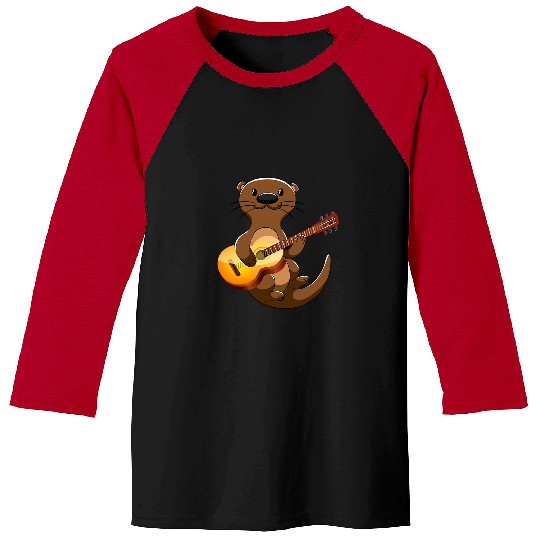 Funny Guitar Otter Animal Kids Guitarist Men Art Outfit Guitarist Baseball Tees