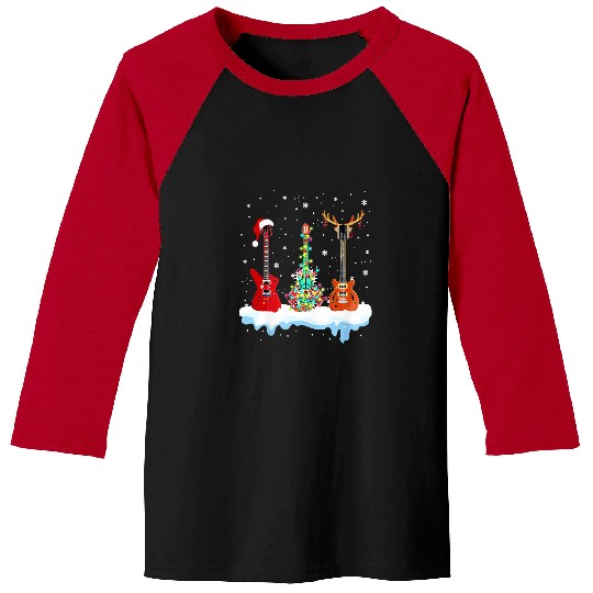 Funny Guitar Santa Hat Reindeer Hippie Guitar Lover Christmas Baseball Tees