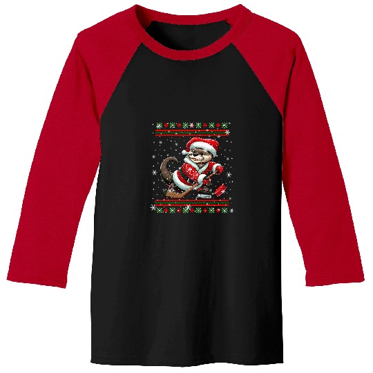 Sport Hockey Santa Otter Playing Hockey Christmas Sweater Player Lover Baseball Tees