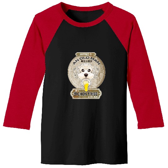 Bichon Pet Beer Happiness Is An Old Man With A Beer Bichon Frise Baseball Tees