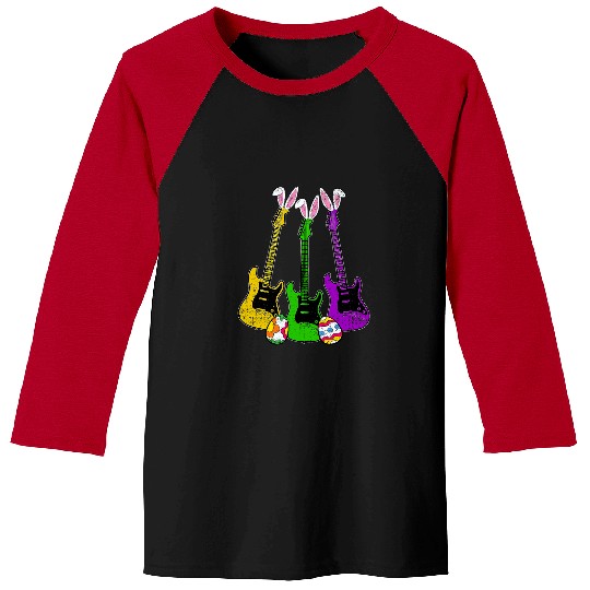 Funny Guitar Electric Guitar Bunny Ears Easter Egg Hunting Baseball Tees
