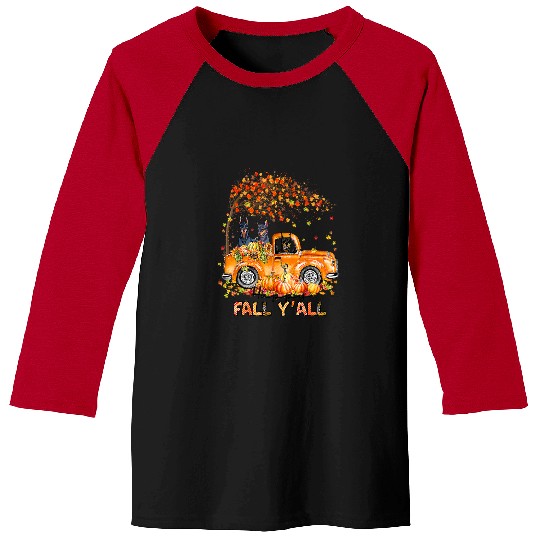 Doberman Pet Happy Fall Yall Doberman Riding Truck Pumpkin Autumn Fall138 Baseball Tees