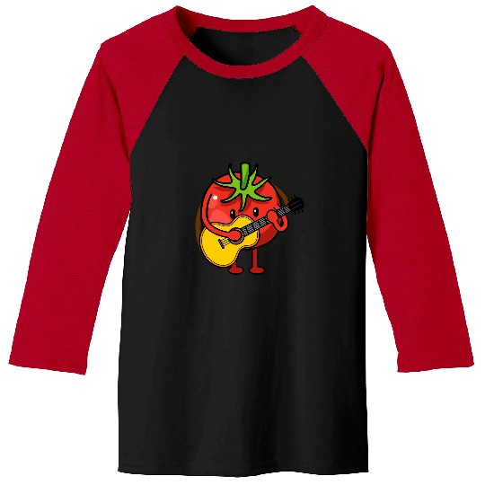 Funny Guitar Lacrosse Gift Kawaii Tomato Playing Guitar Lover Organic Vegetable Garden Baseball Tees