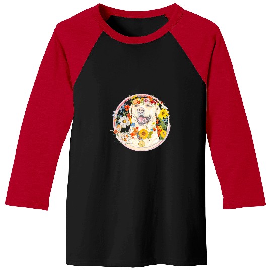 Golden Retriever Pet Floral Golden Retriever Dog Circle Flower Surround Baseball Tees